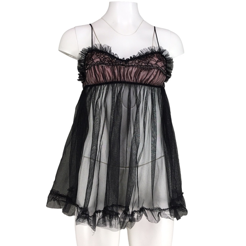 Victoria's Secret Sexy Little Things Nightie Y2K Babydoll Sheer Black Pink S